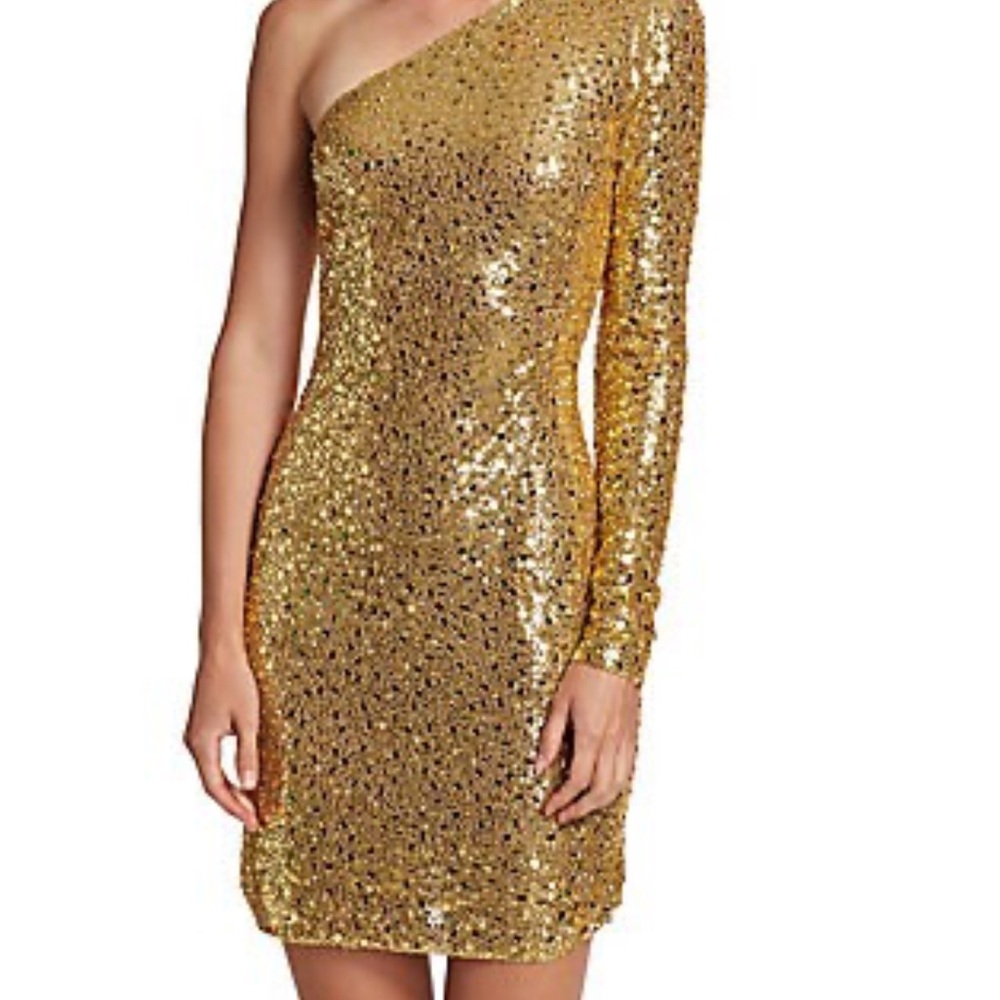 Michael Kors Gold Sequin One Shoulder Cocktail Dress